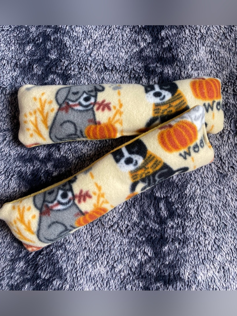 Handmade Yellow Multicolored Dog Patterned Soft Squeaker Toy Pair